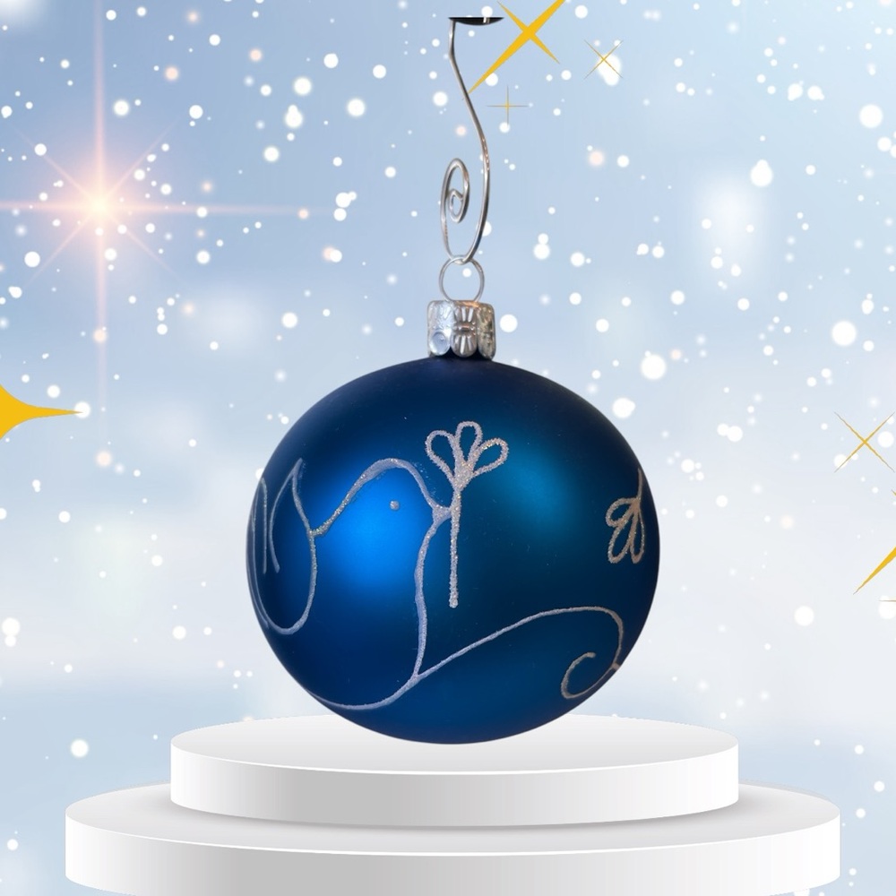 Pier 1 Blue Vintage Glass Ornaments with Dove patterns Set of 2